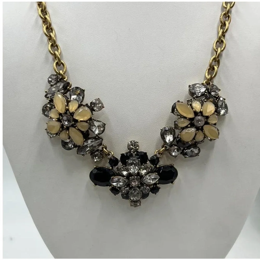 J. Crew Black Gray and Taupe Clear‎ Rhinestone Cluster Statement Necklace